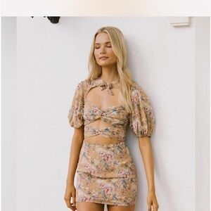 Sabo Skirt Floral Dress in Beige and Pink